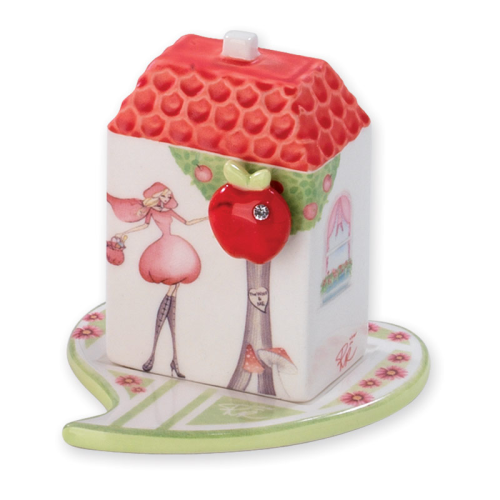 Rotkäppchen: Platzkartenhalter Haus mit Apfelmagnet