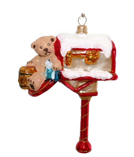 Weihnachtspost Teddy im Briefkasten