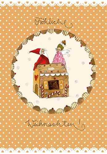 Postkarte Fröhliche Weihnachten am Lebkuchenhaus
