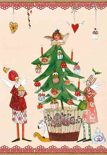 Postkarte Weihnachtsbaum und Glückspilze