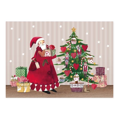 Postkarte Weihnachtsmann und Tannenbaum
